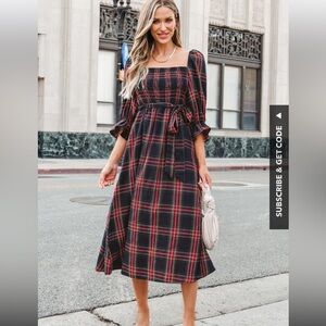 Cupshe X Gabby Windey Belted Plaid Smocked Maxi Dress NWT